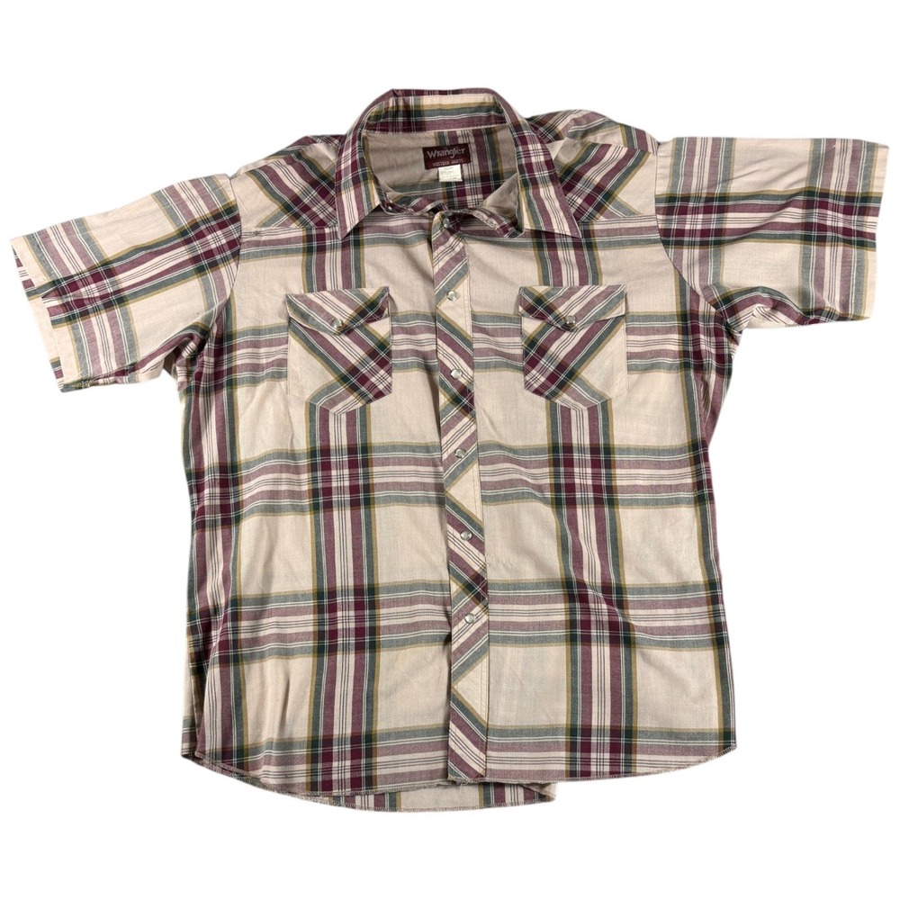 Wrangler Western Shirt Men's XL Tan Plaid Pearl Snap Vintage Western Workwear